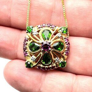 Chuck Clemency Womens Necklace Gold On Sterling Silver Emerald Diamond Amethyst